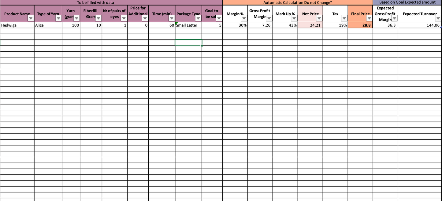 Handmade Business Pricing Sheet – Excel Tool for Makers & Crafters